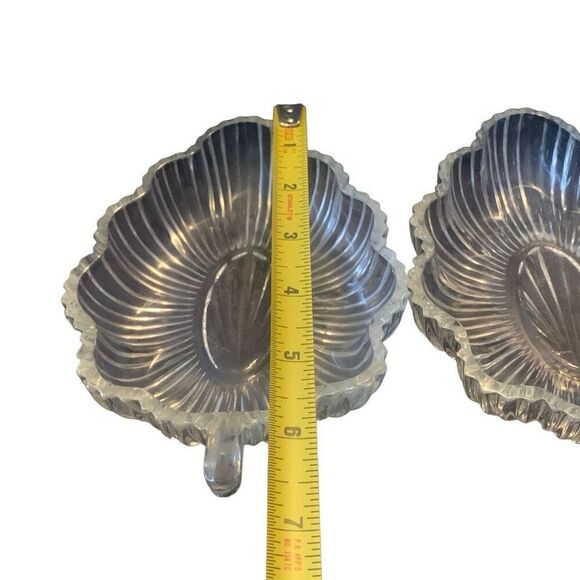 Vintage Federal Glass Lot of 2 Leaf Dish Ribbed Clear Crystal Classic Style - Picture 5 of 11